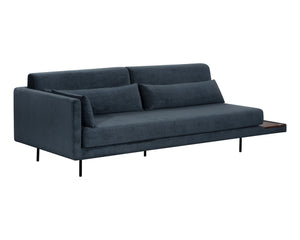 Sunpan Kalani Sofa - Modern Streamlined Design with Comfort Bolsters and Stylish Pine Wood Shelf Accent Danny Dusty Blue