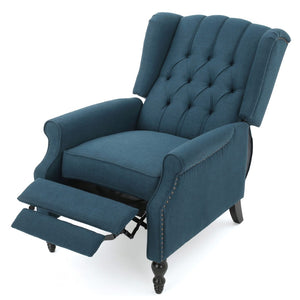 English Elm Dark Blue Wingback Recliner with Diamond Tufted Fabric and Pushback Mechanism 56992.00DBL
