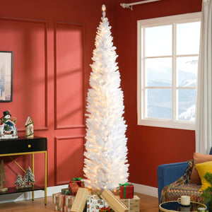English Elm Homcom 8' Slim Noble Fir Pre-Lit Christmas Tree With 300 Led Lights - Perfect For Small Spaces! W2225P249659