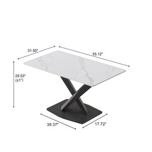 English Elm 55.12" Modern White Sintered Stone Dining Table With Black Metal X-Leg Base For 6 People, Stylish & Durable W1535S00537