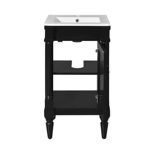 English Elm 18-Inch Modern Bathroom Vanity with Sink Compact Retro Design Durable MDF & Solid Wood Legs Storage-Friendly Black N710P257401B
