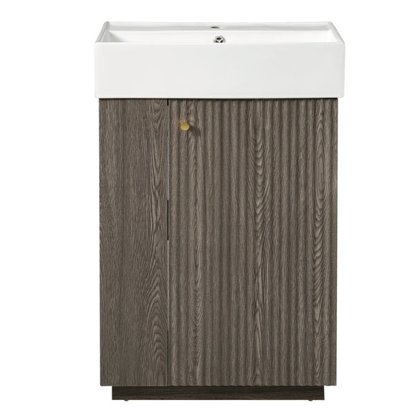 English Elm [video]21.6" Freestanding Bathroom Vanity Ceramic Sink Wavy Door Mdf Cabinet Small Bath Dark Grey N729P285503G