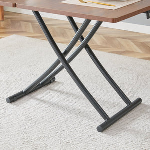 English Elm Modern Adjustable Lift Table Walnut Grain Mdf Top Slim Metal Legs Home Office Use Black + Dark Walnut W1151P303874