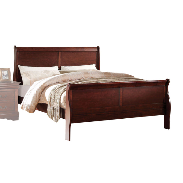 English Elm Cherry Sleigh Twin Bed with Casegood Drawer, Antique Brass Handles, Solid Pine Vintage Charm, Box Spring Required B062S00535