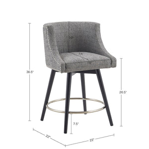 JLA Home Madison Park - Swivel Counter Stool with Soft Grey Upholstery, Black Wood Legs, Nailhead Trim & 360° Swivel Functionality MP104-1104