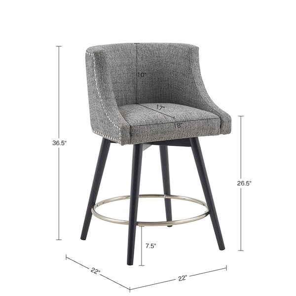 JLA Home Madison Park - Swivel Counter Stool with Soft Grey Upholstery, Black Wood Legs, Nailhead Trim & 360° Swivel Functionality MP104-1104