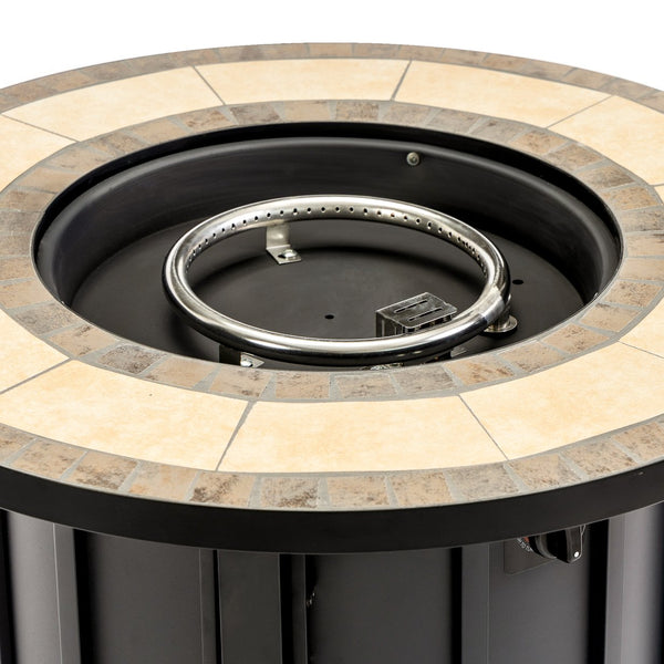 English Elm 30" 30inch Propane Fire Pit Table 50000 BTU Mosaic Ceramic Top Steel Frame ETL Approved Patio Garden Black+Brown W853P293850