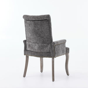 English Elm Upholstered Chenille Club Dining Chair Tufted High Back with Curved Solid Wood Legs Gray W1143P449348