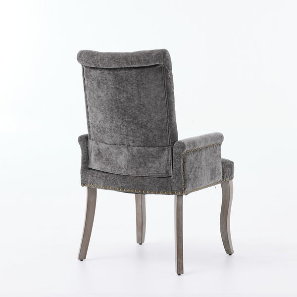 English Elm Upholstered Chenille Club Dining Chair Tufted High Back with Curved Solid Wood Legs Gray W1143P449348