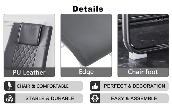 English Elm Table And Chair Set - Modern Marble Pattern Mdf Dining Table With 6 Dark Gray Pu Chairs, Ergonomic Comfort W1151S02186-GIGA