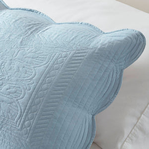 JLA Home Madison Park - 3 Reversible Scalloped Edge Quilt Set with Microfiber Face, Cotton Fill, Antimicrobial Freshness, Machine Washable Blue MP13-8246