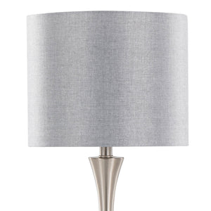 English Elm Lenuxe 25" Contemporary Metal Table Lamp Set of 2 in Brushed Nickel with Grey Linen Shade & USB Port B202P224078