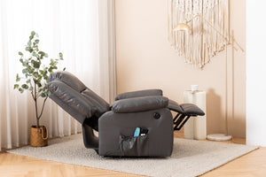 English Elm Electric Power Massage Recliner with Heating & USB Charging, PU Leather, Extra-Dense Cushion Comfort Dark Gray B205S00069