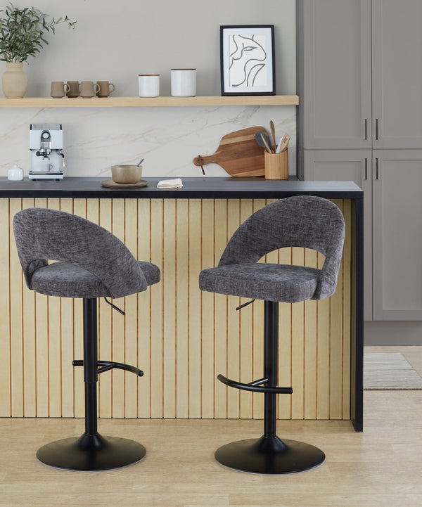 English Elm Adjustable Swivel Barstools Set of 2 Fabric Seat Black Metal Base Kitchen Counter Dark Grey B202S02003