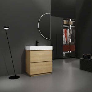 English Elm 30" Bathroom Vanities - Modern Oak Sink Cabinet With Double Drawers, Freestanding And Stylish Design W1972S00008