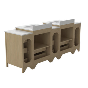 English Elm 108"w×22"d×34"h Freestanding Double Sink Vanity with White Countertop Soft Close T3785S00005