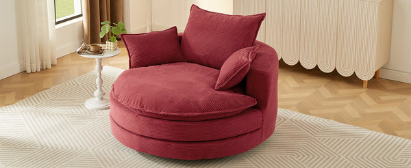 English Elm 360° Oversized Swivel Lounge Chair with 38" Deep Seat Dual-Layer Cushion Corduroy Accent Pillows Red N719S002100J