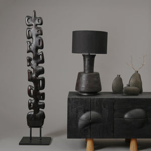 English Elm Handcrafted Aged Solid Wood Sculpture with Matte Metal Base — Abstract Floor Art for Modern Interiors B346P325425