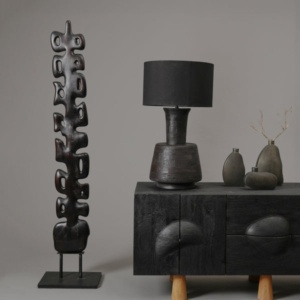 English Elm Handcrafted Aged Solid Wood Sculpture with Matte Metal Base — Abstract Floor Art for Modern Interiors B346P325425