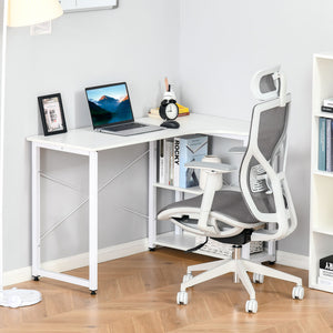 English Elm HOMCOM L-Shaped Corner Desk with 2 Shelves, Wide Study Workstation, Sturdy Steel Frame, White W2225P217267
