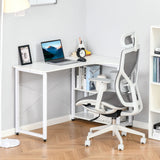 English Elm Homcom Industrial L-Shaped Computer Desk With 2 Side Shelves and Steel Frame, Corner Desk, Study Workstation For Home Office, White