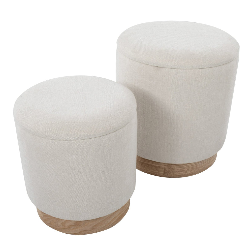 English Elm Marla Nesting Ottoman Set — Cream Fabric Cushion & Natural Wood Base, Space-Saving, Removable Lid, Chic Design B202P223737