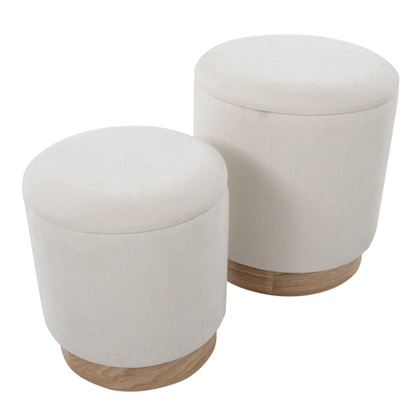 English Elm Marla Nesting Ottoman Set — Cream Fabric Cushion & Natural Wood Base, Space-Saving, Removable Lid, Chic Design B202P223737