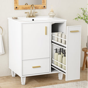 English Elm Christopher Knight Home® - 24" Bathroom Vanity with Ceramic Sink, Solid Wood Frame, Soft-Close Drawers & Ample Storage Appeal White N759P269734K