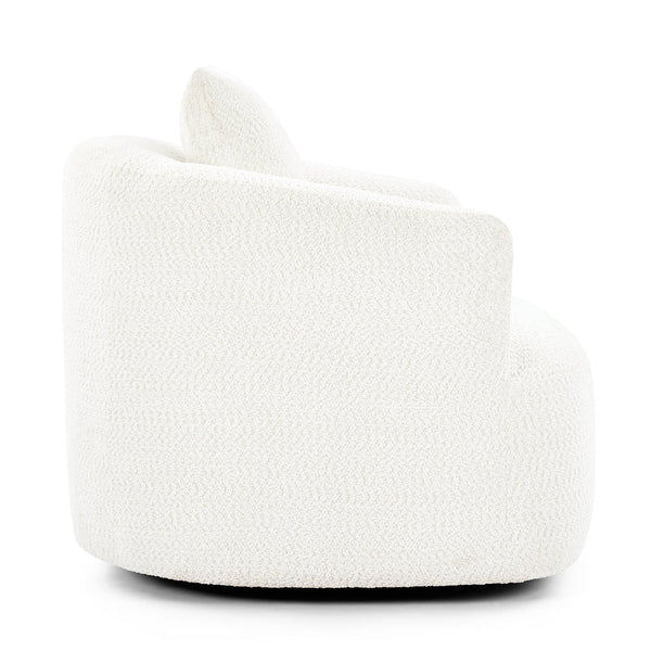 English Elm 360° Swivel Chair with Boucle Upholstery, Deep Pocket-Spring Seat, Ergonomic Curved Arms & Minimalist Design for Living Room Comfort Beige N719P288552A