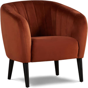 English Elm Modern Burnt Orange Barrel Accent Chair with Vertical Channel Tufting, Black Tapered Legs, 31x31x23 B347P339753