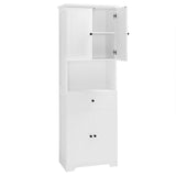 English Elm Tall Bathroom Cabinet With Four Doors, Large Storage Space Open Shelve, Upper Storage Cabinet, White