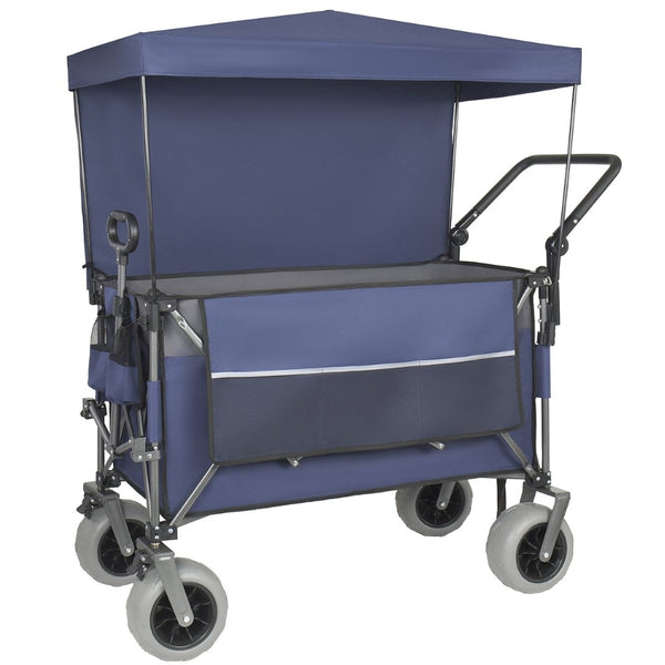 English Elm Multi-functional Folding Wagon with Canopy All Terrain Tires 480lb Steel Frame Outdoor Blue Gray W2932P417649