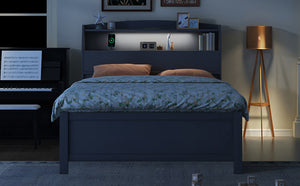 English Elm Full Size Wooden Led Platform Bed With Trundle, Storage Headboard & Usb Charging – Gray Finish N820S10009E