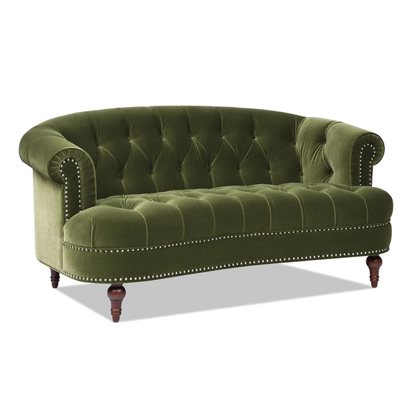English Elm Jennifer Taylor Home - La Victorian Chesterfield Loveseat in Luxurious Velvet with Nailhead Trim, Solid Hardwood Frame, 70" Olive Green B2719P238185