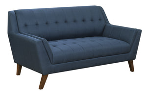 English Elm Wallace & Bay - Blue Mid-Century Loveseat in Navy Peacock Fabric — Stylish 2-Seater, Easy-Care, Compact 65.3"W Sofa B361P384454