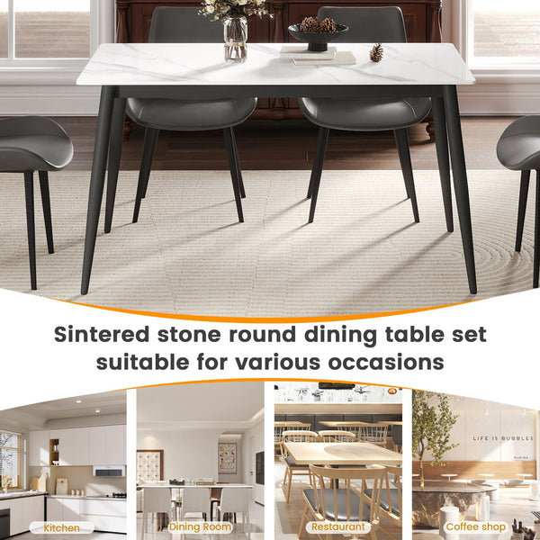 English Elm 55.12" Modern Rectangular Dining Table With White Artificial Stone Top & Black Metal Legs For 6 W1535S00491