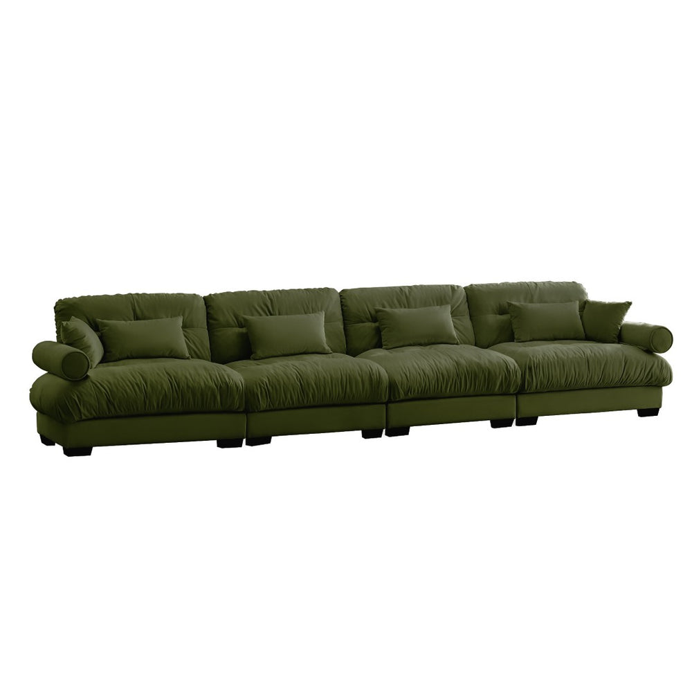 English Elm Super Comfort Modular Velvet Sectional Sofa With Movable Ottoman - Luxurious Olive Green Cloud Couch! W714S01110-GIGA