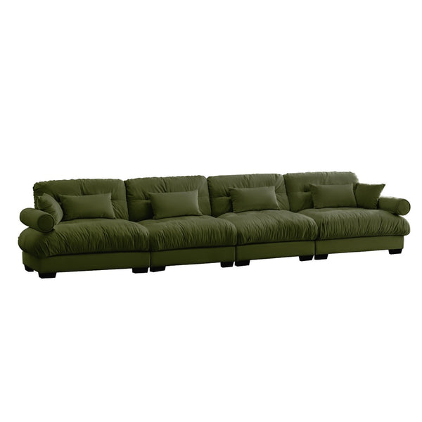 English Elm Super Comfort Modular Velvet Sectional Sofa With Movable Ottoman - Luxurious Olive Green Cloud Couch! W714S01110-GIGA