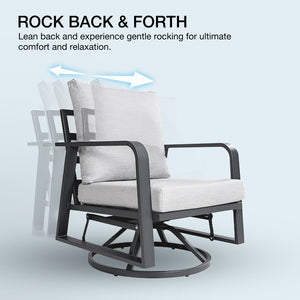 English Elm Fr Aluminum Patio Sofa Set with Swivel Rocker Memory Foam Cushions Outdoor Living W5382P440152