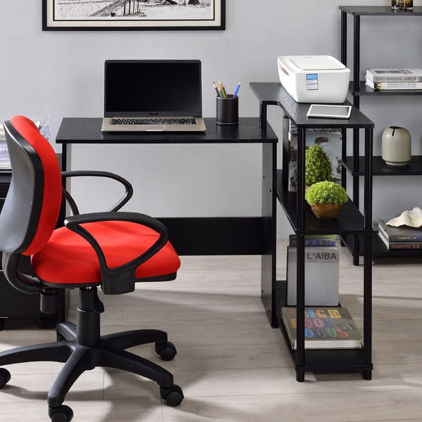 English Elm Rectangular Writing Desk With Integrated Side Bookshelf - Modern, Space-Saving Black Office Solution B016P311329-GIGA
