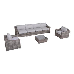 English Elm Lsi 7-Piece Outdoor Wicker Seating Group For 6 - Fully Assembled With Plush Cushions & Table B120S00067