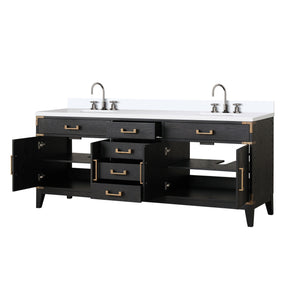 English Elm Black Oak Double Bath Vanity With Cultured Marble Top, Spacious Storage & Elegant Faucet Set 88" W B2731P260968