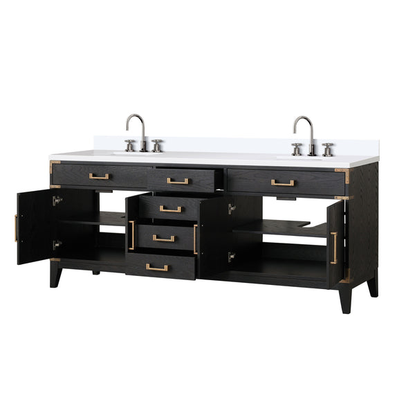 English Elm Black Oak Double Bath Vanity With Cultured Marble Top, Spacious Storage & Elegant Faucet Set 88" W B2731P260968
