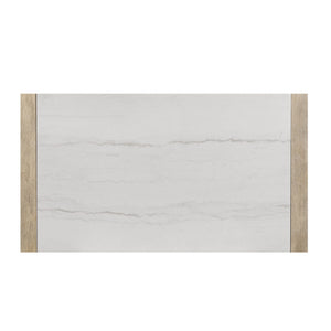 English Elm VANILLA Real Marble Dining Table – Beige Natural Farmhouse Finish, Solid Wood Base, Seats Up to 6 Stylishly B201S00231