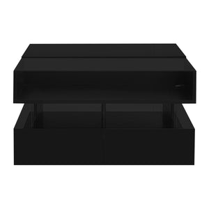 English Elm VIBE Lift-Top Coffee Table with Glass Top, Hidden Storage & LED Ambience, Modern High-Gloss Centerpiece Black N724P290043B