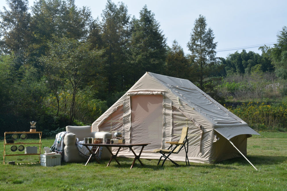 English Elm Inflatable Glamping Tent 4 Season Waterproof Air Beam Frame Shelter for 4 to 6 Persons Beige W640P244842