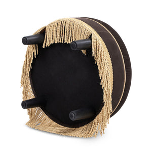 English Elm Jennifer Taylor Home - Yolanda Round 24" Upholstered Accent Ottoman in Performance Velvet with Tassel Fringe, Durable Build Brown B2719P358854