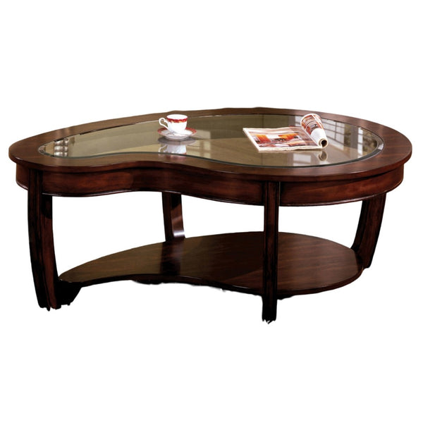 English Elm Dark Cherry Wood Cocktail Table Beveled Glass Top Open Shelf Transitional Living Room B011P246323