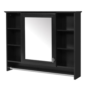 English Elm 3-in-1 Wall Mounted Medicine Cabinet with Soft Close Door Towel Bar and Vanity Mirror Black N710P358618B