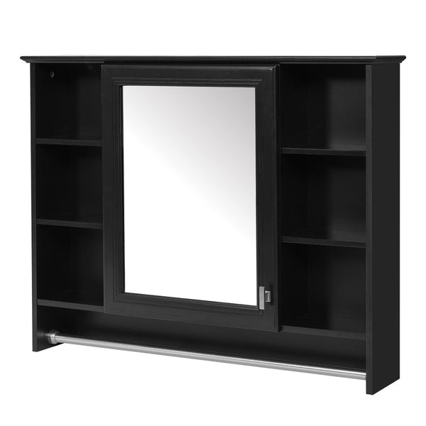 English Elm 3-in-1 Wall Mounted Medicine Cabinet with Soft Close Door Towel Bar and Vanity Mirror Black N710P358618B